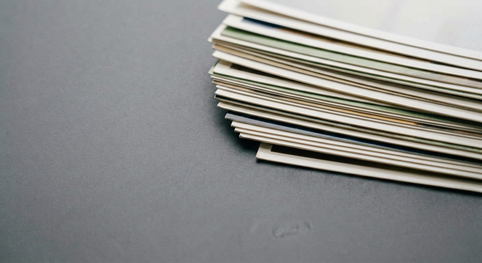The edges of a loose stack of printed photographs